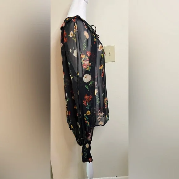 Anthropologie Women’s Sheer Neck Tie Button down Blouse Raglan Sleeve Size Xl. - Picture 15 of 17